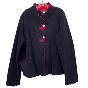 RED ROVER Fleece Polartec Jacket Coat Size XL Artsy Boho Lagenlook Black Red